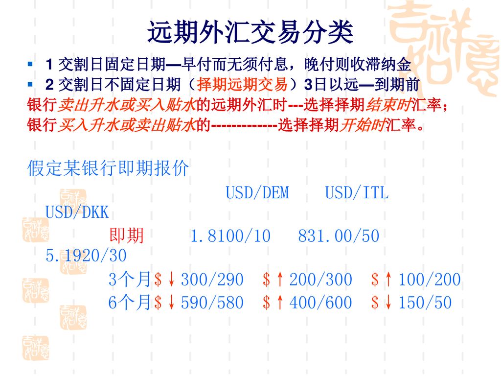 晚付则收滞纳金2 交割日不固定日期(择期远期交易)3日以远—到期前